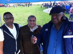 Armien Brink(l) alongside colleagues, later Akbar Hoosain(c) and Sports Desk presenter Nazeem White on a sports outside broadcast
